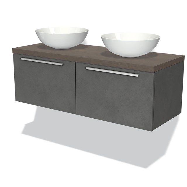 Maxaro Badkamermeubel Modulo Plato 120cm Donkergrijs Beton 2 Lades Donkerbruin Eiken Blad
