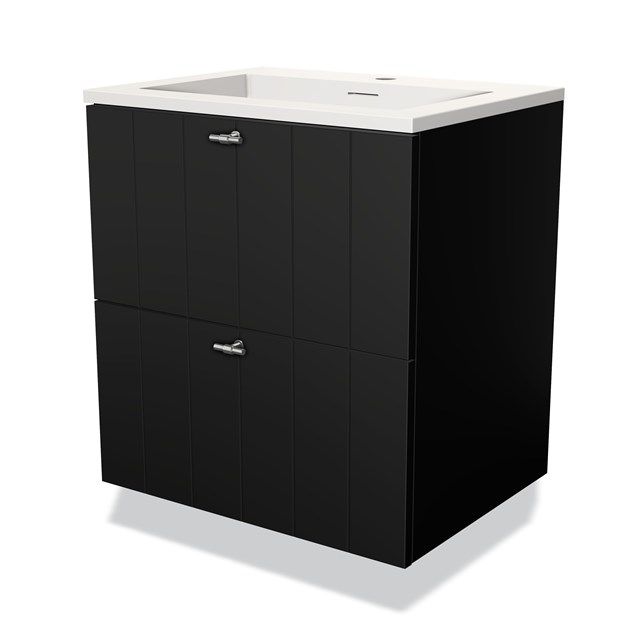 Maxaro Badkamermeubel 60cm Modulo Mat Zwart 2 Lades Lamel Wastafel Solid Surface