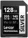 Lexar 128GB SD-kaart ZILVER, tot 205MB/s lezen, 140MB/s schrijven, SDXC UHS-i geheugenkaart, klasse 10, U3, V30, SD-kaart voor professionele fotografen, videografen, liefhebbers