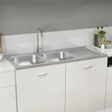 vidaXL - Gootsteen - dubbele - bakken - 1200x500x155 - mm - roestvrij - staal - zilver