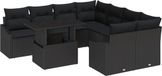 vidaXL Banc de jardin 9 pièces noir polyrattan