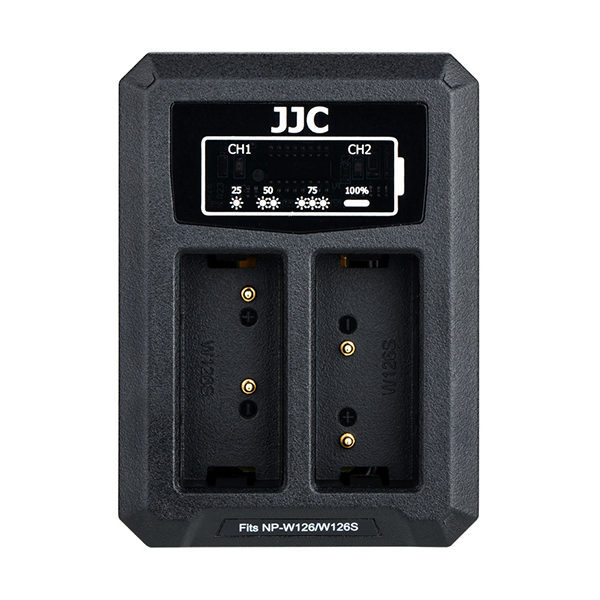 JJC USB Dual Batterijlader met Ingebouwde USB-kabel voor Fujifilm NP-W126/NP-W126S en B-NPW126