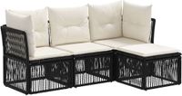 vidaXL Tuinbank Set 4 Zitplaatsen Zwart Polyrattan