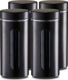 Zeller Voorraadpot / blik met venster - 4x - zwart - 1200 ml - glas/metaal - D10 x H23 cm