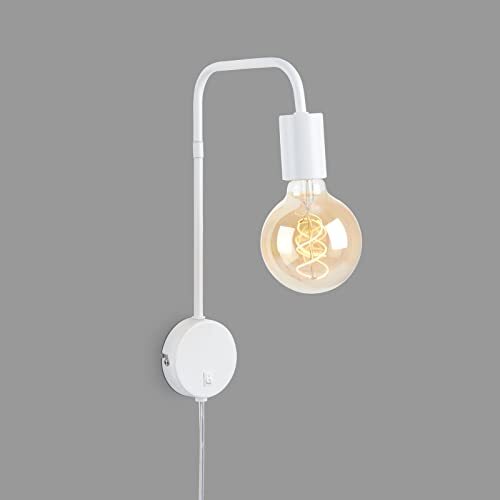 Briloner - Retro bedlamp, wandlamp, leeslamp met stekker, toggle schakelaar, 1x E27, max. 10 Watt, metaal, wit, 2086-016