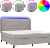 vidaXL Boxspringbed met matras en LED-verlichting, lichtgrijs, 180x200 cm, gestoffeerd