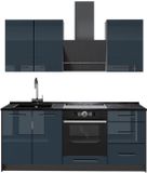 Vicco Eenpersoonskeuken Fame-Line, Donkerblauw hoogglans/Antraciet, 190 cm zonder werkblad