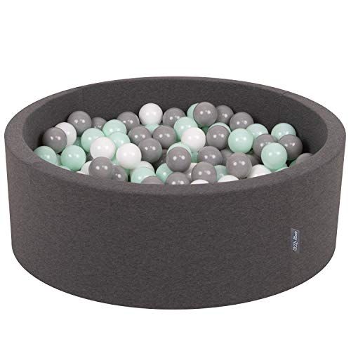 KiddyMoon Schuim Ballenbak Voor Kinderen Met Ballen Ø 7 Cm Gemaakt In EU, Donkergrijs:Wit-Grijs-Munt,90X30cm/300 Ballen