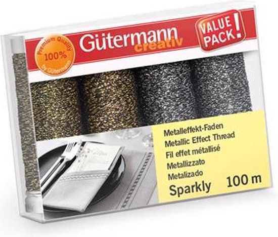 Gütermann Sparkly Metallic Effect Naaigaren set - Goud/zwart, Zilver/zwart - Polyester - 2 stuks