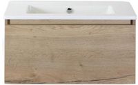 BES LED Frozen Badmeubelset 80 cm - Greeplijst in Kleur - Natuur Eiken - Keramische Wastafel Wit Zonder Kraangat