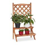Relaxdays plantentrap met rankhulp, 2 tredes, voor bloempotten & klimplanten, dennenhout, HBD: 110 x 61 x 40 cm, natuur