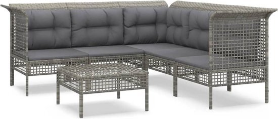 vidaXL 6-delige Loungeset met kussens poly rattan grijs