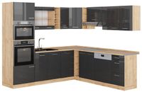 Vicco R-Line corner kitchen, anthracite high gloss/gold oak, 247 x 237 cm, WB oak