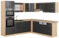Vicco Hoekkeuken R-Line, Antraciet Hoogglans/Goudkleurig Eiken, 247 x 237 cm, WB Eik