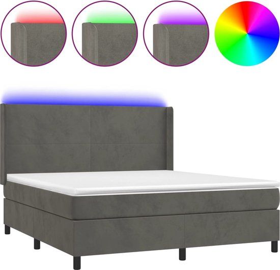 vidaXL Boxspring met matras en LED fluweel donkergrijs 160x200 cm