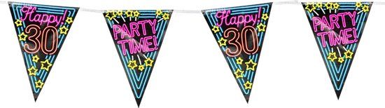 Paper Dreams Vlaggenlijn Happy 30! Party Time! 10 Meter Zwart - Neon - Verjaardag