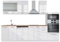 Vicco Fame-Line Unité de cuisine complète – 300 cm avec armoire haute, sans plan de travail Blanc laqué/blanc