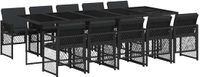 vidaXL 11-delige tuinset met kussens, zwart, van polyrotan
