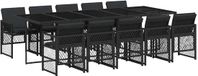 vidaXL 11-delige tuinset met kussens, zwart, van polyrotan