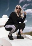 Urban Classics Side Striped Pattern Legging Vrouwen Zwart/Wit S