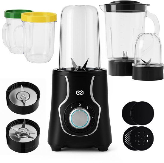 Infinity Goods Blender - Smoothie Maker - 3-in-1 - 4 Bekers - 1000ML Kan - Mini Blender - Zwart