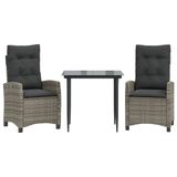 vidaXL 3-delige Tuinset met Kussens, Poly Rattan, Grijs