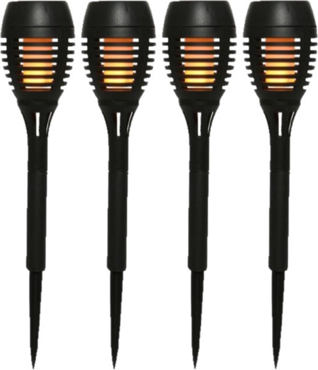 Lumineo Set van 12x stuks Solar tuinfakkels/tuinlampen/lichtjes met vlam-effect op zonne-energie van 27 cm - Prikspots tuinverlichting