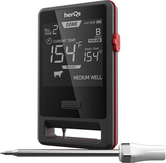 herQs - Pin PRO - BBQ thermometer – Vleesthermometer – incl. 2 draadloze sondes - barbecue thermometer met App – tot 500&#176;C – Bluetooth