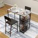 Moderne industriële eethoekset, 3-delig - Eettafel voor 2 personen - Beklede stoelen van Polyurethanleer - Open wandplank met 4 niveaus - Houder voor flessen en bekers - Grijs