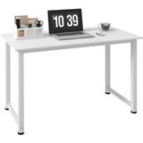 ALLAUVE Bureau D'Ordinateur Réglable En Hauteur, 120x60 Cm, Plateau En Aggloméré Blanc Et Structure En Acier