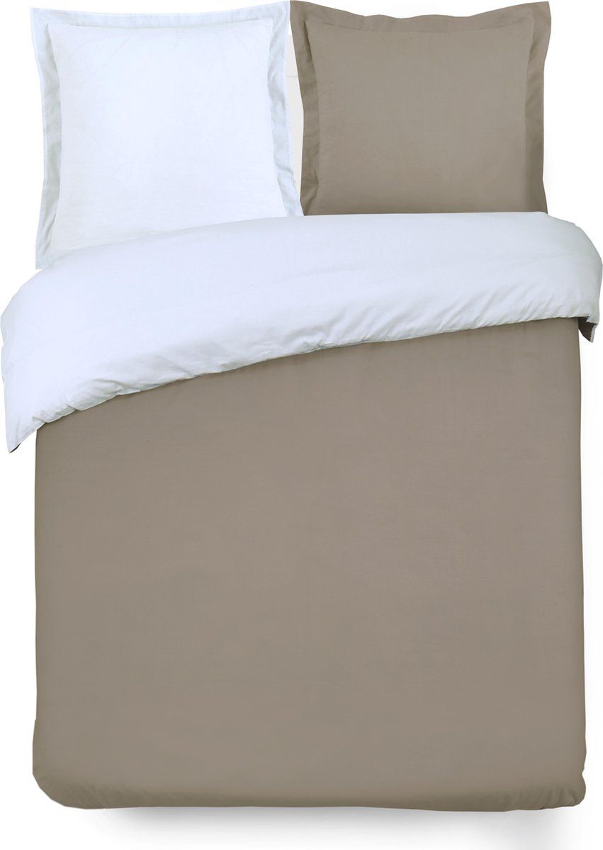 Vision Home VISION Bicolor omkeerbaar - Dekbedovertrekset - Tweepersoons - 200x200cm Taupe/wit
