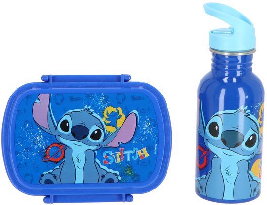 4kidsonly.eu Lilo & Stitch Lunchset - Lunchbox - Aluminium Drinkfles - Blauw
