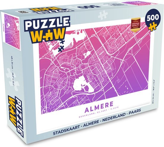 MuchoWow Puzzel Stadskaart - Almere - Nederland - Paars - Legpuzzel - Puzzel 500 stukjes - Plattegrond