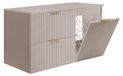 3xE living Ensemble de meubles de salle de bain avec panier à linge et plateau, poignées dorées, cachemire, largeur 100 cm