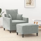 vidaXL Fauteuil met voetenbank fluweel lichtgrijs