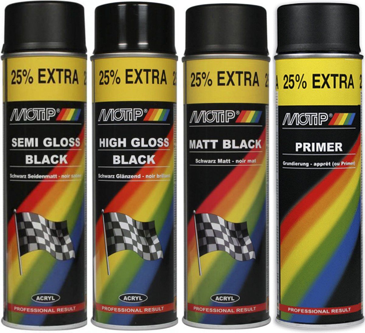 Motip Spuitbus Lak set 4 stuks - Zwart - 500ML - 8212019820193