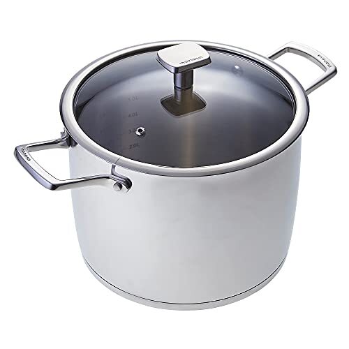 Moneta Pot van roestvrij staal – deksel van transparant glas – 2 handgrepen van roestvrij staal – muntenlijn Accordo – Made in Italy (24 cm)