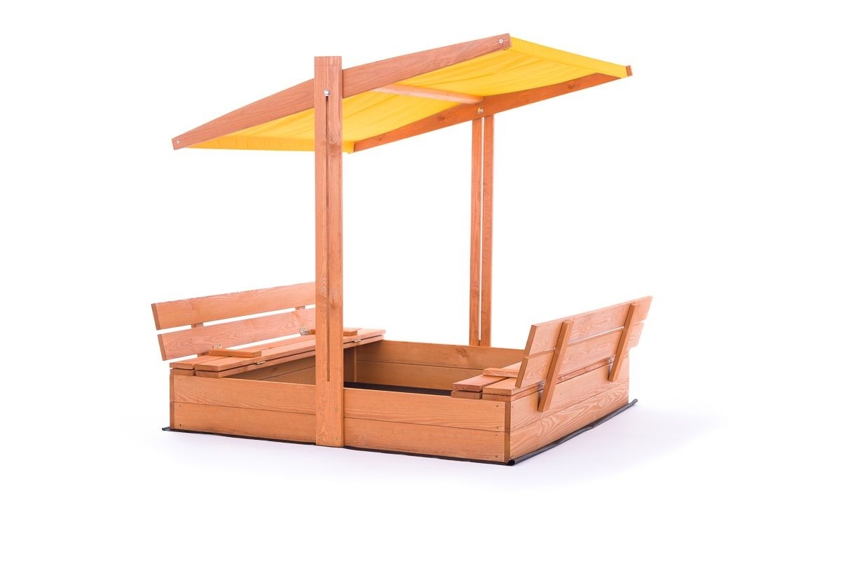 Viking Choice Zandbak - hout - met dak en bankjes - 120x120 cm - geel