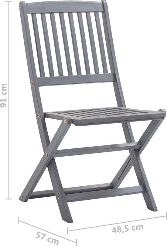 vidaXL Set van 4 klapstoelen met kussens, massief acaciahout, grijs