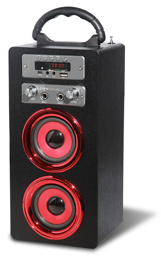 Pure Acoustics MCP-20BL Portable karaoke systeem met bluetooth, USB, SD en FM radio zwart, rood