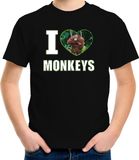 Bellatio Decorations I love monkeys t-shirt met dieren foto van een Orang oetan aap zwart voor kinderen - cadeau shirt apen liefhebber - kinderkleding / kleding 110/116