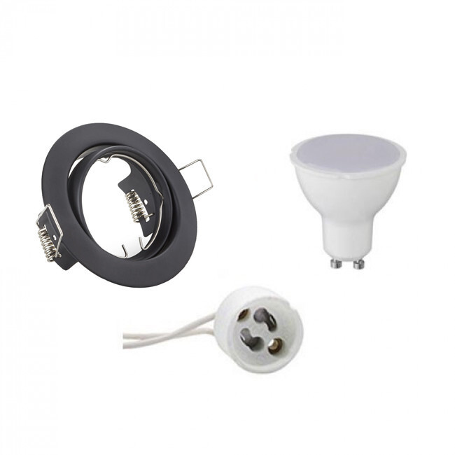 BES LED LED Spot Set - Trion - GU10 Fitting - Inbouw Rond - Mat Zwart - 4W - Helder/Koud Wit 6400K - Kantelbaar Ø83mm