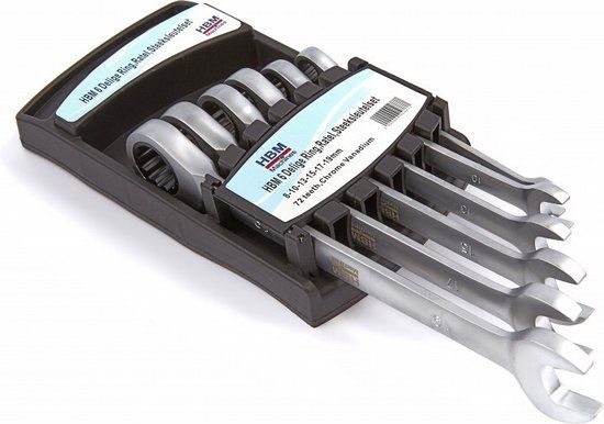 HBM 6 Delige Ring, Ratel, Steeksleutelset 8 - 13 mm - 6 Stuks