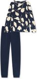 SCHIESSER Dames Pyjama Lang Gebloemd Deep Sea Blue S