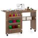 COSTWAY Table d'angle de couture et bureau 2 en 1, coin couture pliable, table de machine à coudre mobile, table d'angle de couture multifonctionnelle, plateau pour salon, chambre et bureau, 59x40x79,5 cm (brun)
