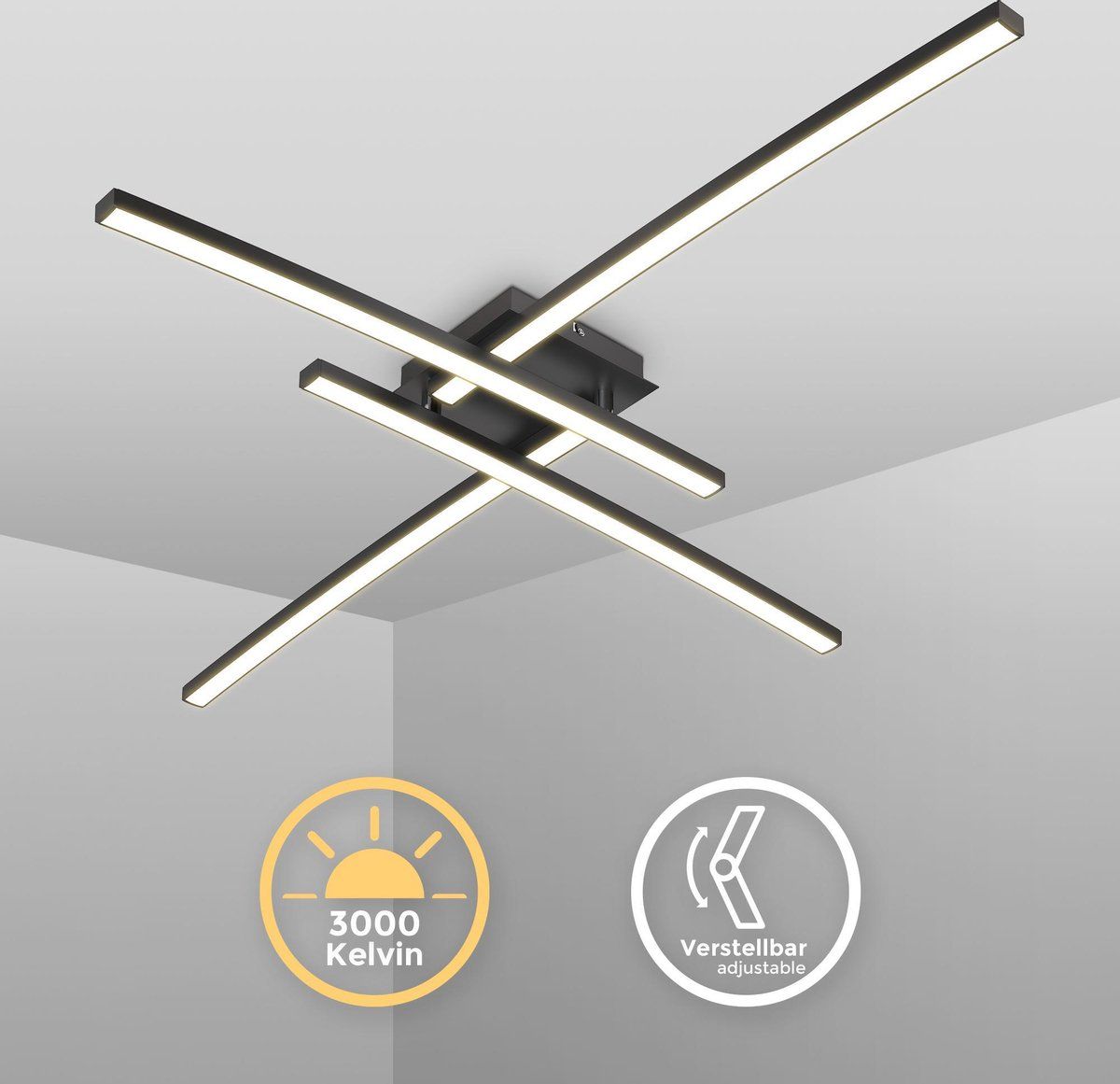 B.K.Licht - Zwarte LED Plafondlamp - draaibaar - 20W - 2200Lm - 3.000K