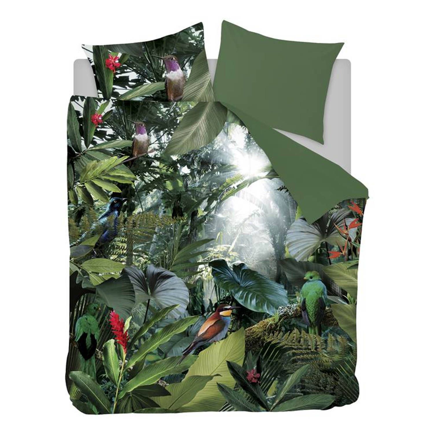 Snoozing tropical birds flanel dekbedovertrek - lits-jumeaux (240x200/220 cm + 2 slopen) - groen