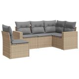 vidaXL Loungeset met kussens poly rotan beige