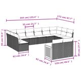 vidaXL 13-delige Loungeset met kussens, polyrattan, zwart