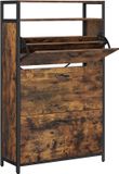 VASAGLE Schoenenkast, Schoenenrek met 3 Kleppen, Schoenenplank voor 15-18 paar schoenen, 80 x 30 x 130 cm, vintage bruin-zwart